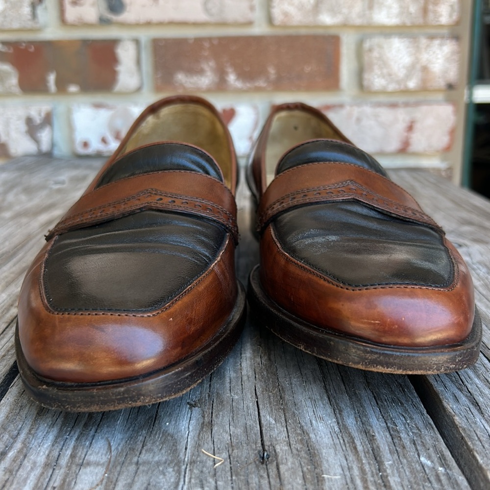 BRAGANO by COLE HANN LEATHER LOAFERS Made in Italy BROWN AND BLACK - Picture 10 of 14